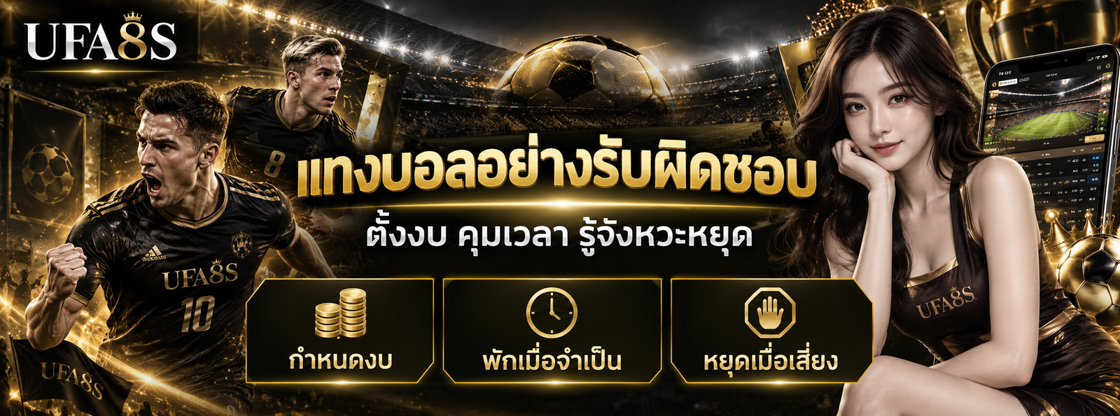แบนเนอร์ UFA8S แทงบอลอย่างรับผิดชอบ ตั้งงบ คุมเวลา รู้จังหวะหยุด