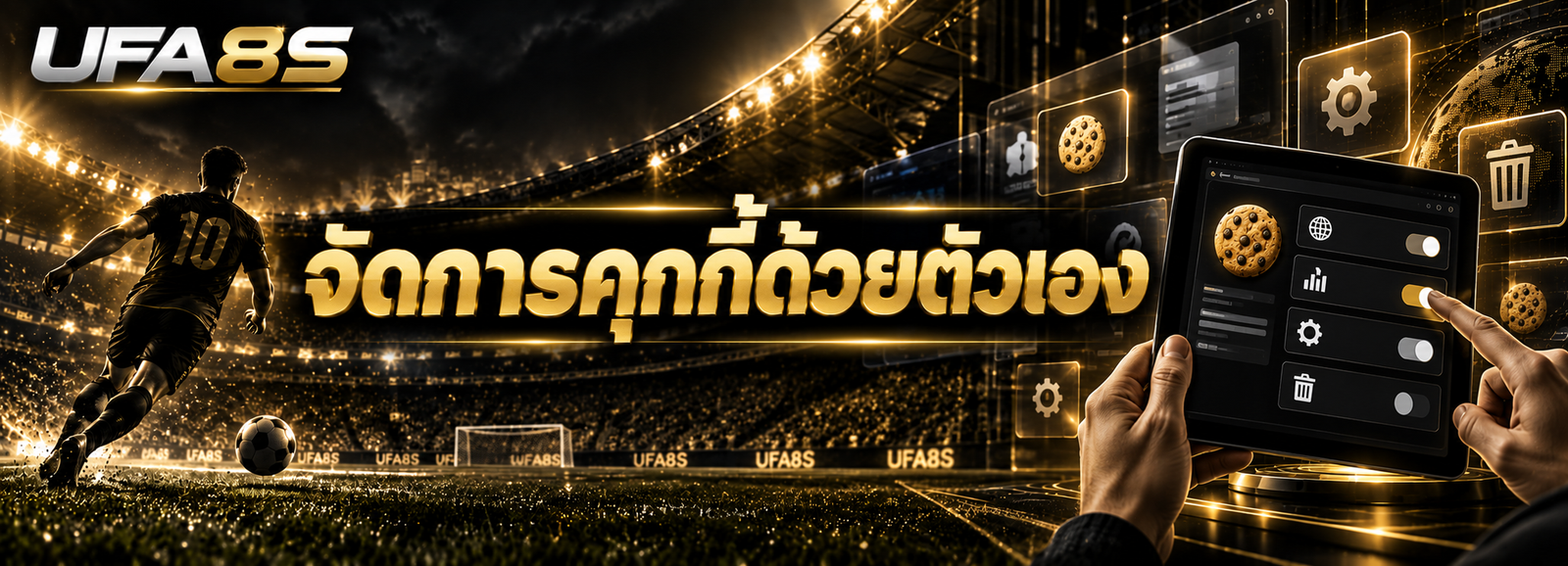 ภาพจัดการคุกกี้ด้วยตัวเองของ UFA8S ในสนามฟุตบอลโทนดำทอง